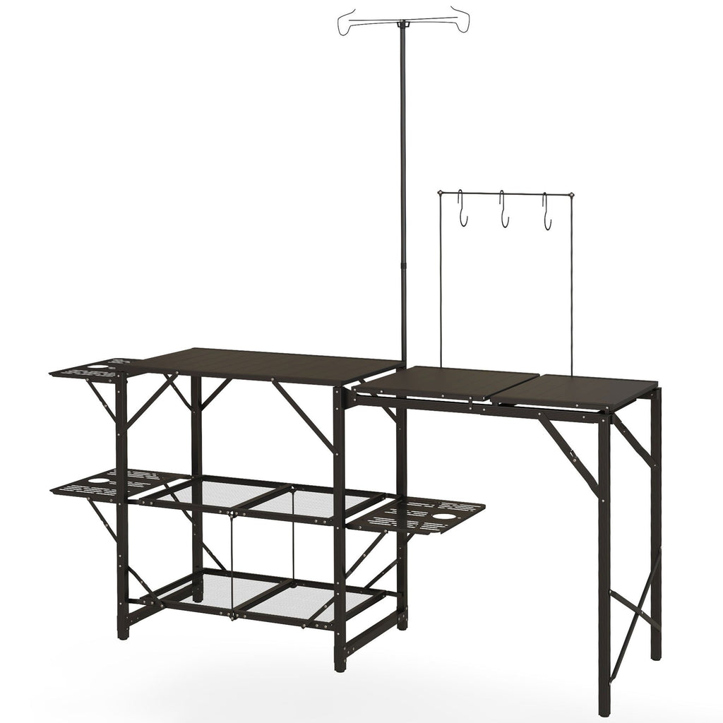 Yeah Depot - Outsunny Folding Camp Kitchen Table, Portable Camping Cooking Station with Adjustable Lantern Holder, Hanging Hooks and Carrying Bag for Outdoor Picnic Beach BBQ Traveling
