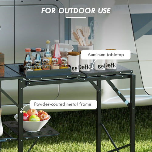Yeah Depot - Outsunny Folding Camp Kitchen Table, Portable Camping Cooking Station with Adjustable Lantern Holder, Hanging Hooks and Carrying Bag for Outdoor Picnic Beach BBQ Traveling
