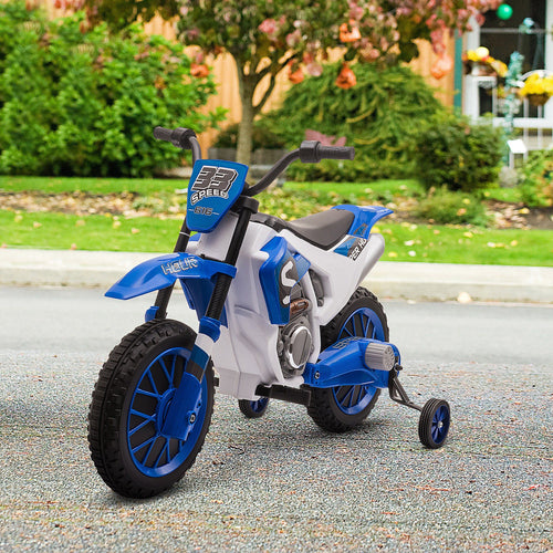 Yeah Depot - Aosom 12V Kids Motorcycle Dirt Bike Electric Battery-Powered Ride-On Toy Off-road Street Bike with Charging Battery, Training Wheels Blue