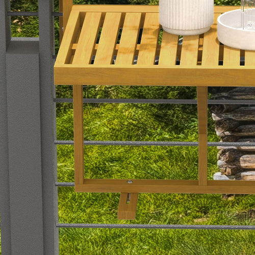 Yeah Depot - Outsunny Balcony Railing Table, Outdoor Folding Hanging Table / Desk, Space Saving 4 Height Adjustable Wood Balcony Bar Table for Serving Food, Flower Stand, Studying, Natural