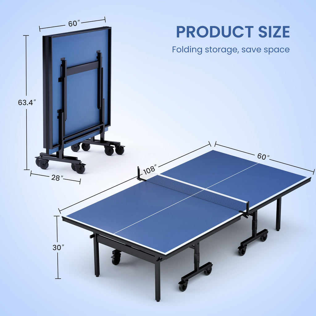 Yeah Depot - Table Tennis Table - 15mm Professional MDF Indoor Table Tennis Table with Table Tennis Net and Bats etc. Quick Assembly, Single Training Table, 108''L x 60''W x 30''H
