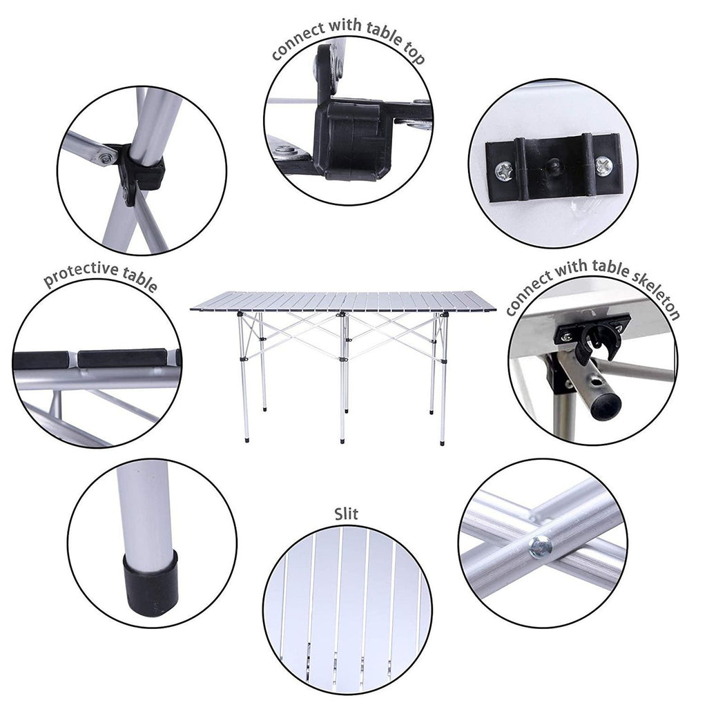 Yeah Depot - Portable Folding Lightweight Aluminum Camping Picnic Table for 4-6, Compact Roll Top Table with Carry Bag