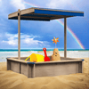 Yeah Depot - Children's Wooden Sandbox with Adjustable Canopy, Sand box with cover for Garden, Sand Pit for Kids Wood Playset Beach Patio Outdoor Backyard - Upgrade Retractable, Natural