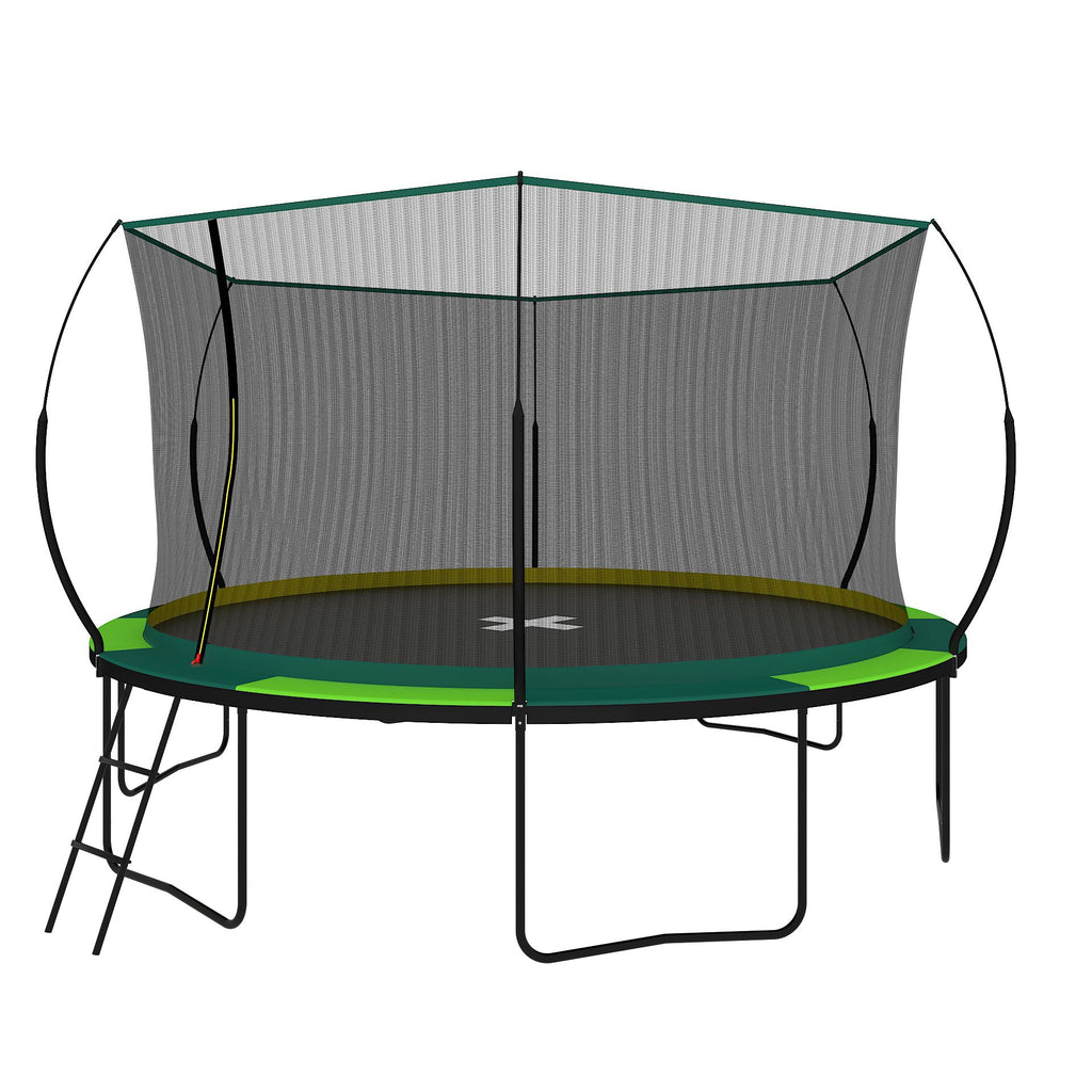 Yeah Depot - YC 14FT Recreational Trampolines with Enclosure for Kids and Adults with Patented Fiberglass Curved Poles Pumpkin -Green