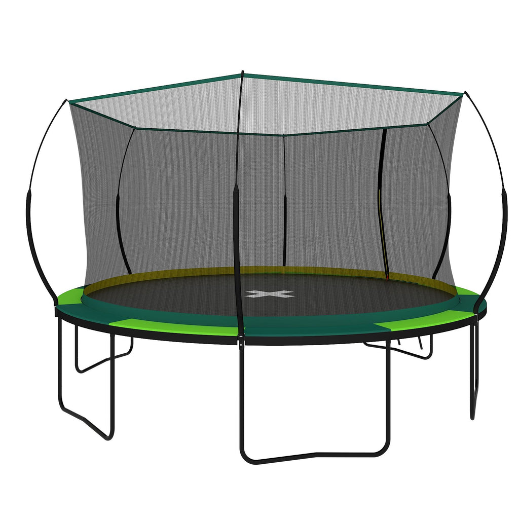 Yeah Depot - YC 14FT Recreational Trampolines with Enclosure for Kids and Adults with Patented Fiberglass Curved Poles Pumpkin -Green