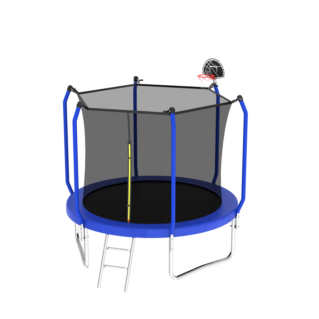 Yeah Depot - 8FT Trampoline with Basketball Hoop, ASTM Approved Reinforced Type Outdoor Trampoline with Enclosure Net