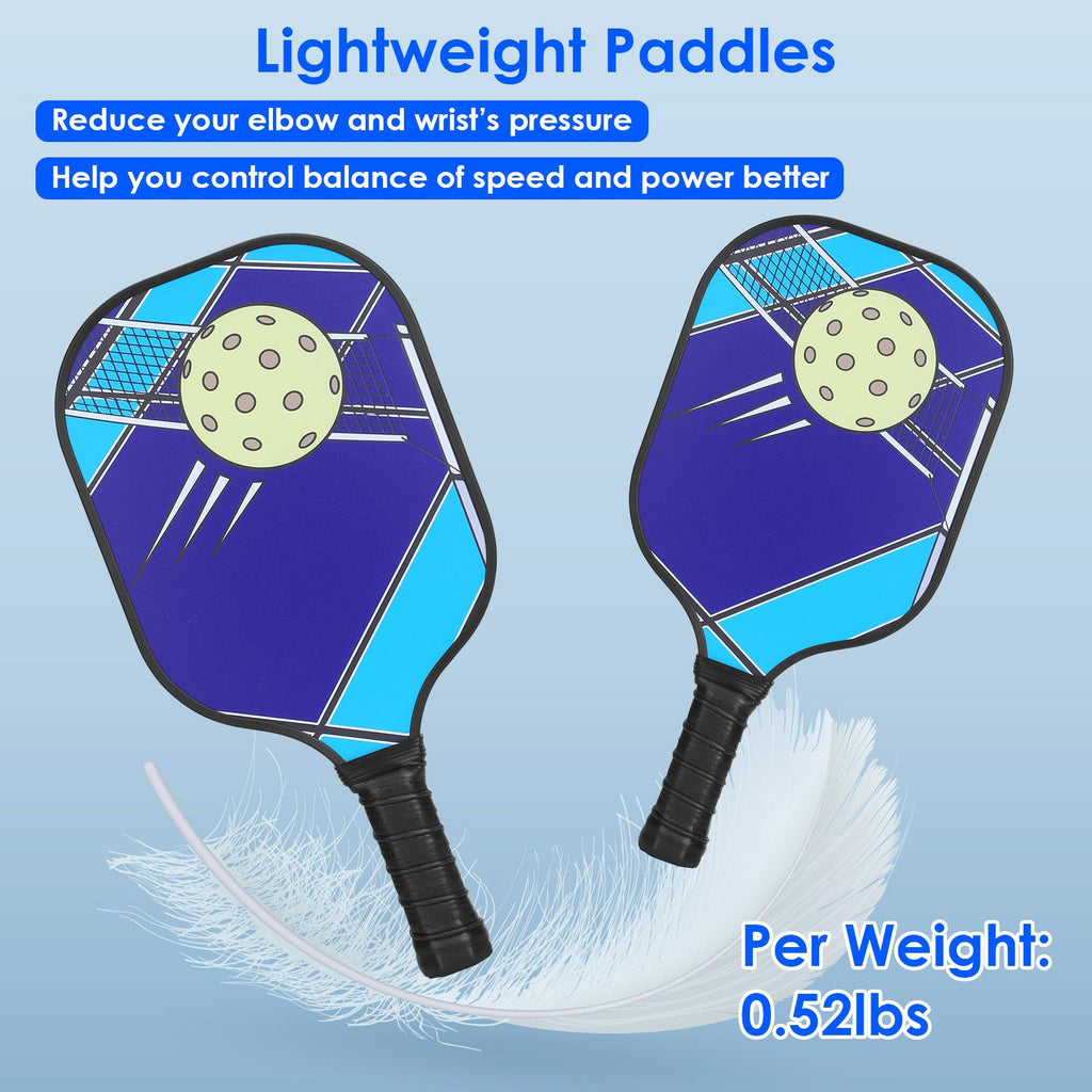 Eggracks by Global Phoenix - Pickleball Set 2 Fiberglass Paddles 4 Outdoor Indoor Balls Portable Carry Bag 2 Cooling Towel Lightweight Ergonomic Grip for Beginners Pros