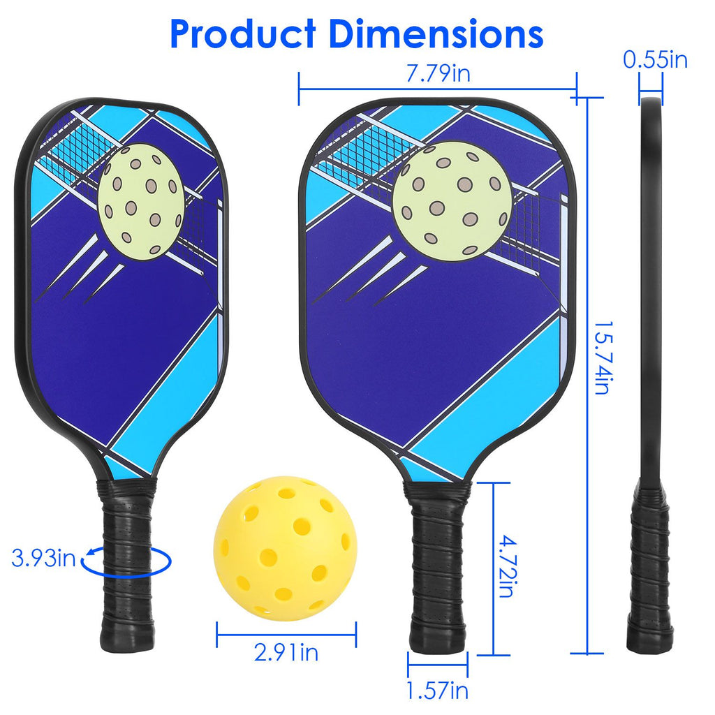 Eggracks by Global Phoenix - Pickleball Set 2 Fiberglass Paddles 4 Outdoor Indoor Balls Portable Carry Bag 2 Cooling Towel Lightweight Ergonomic Grip for Beginners Pros