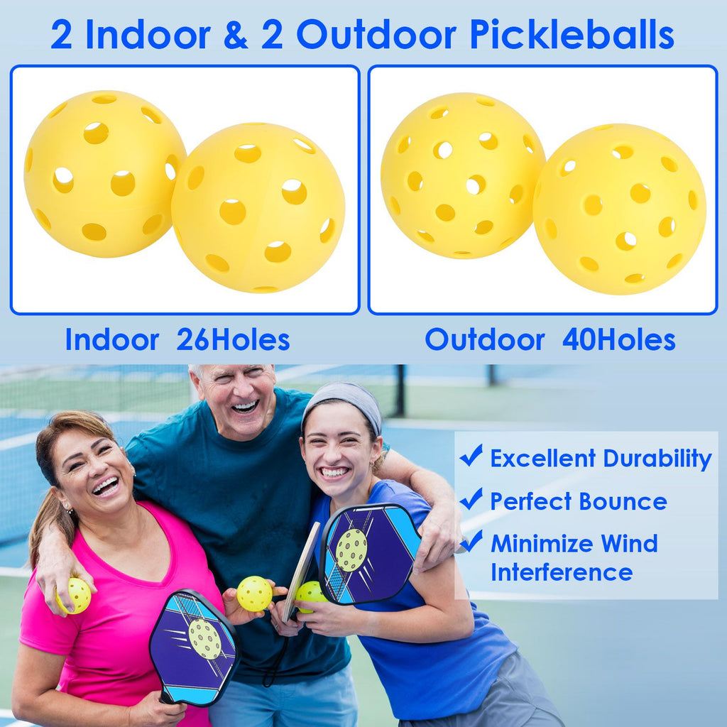 Eggracks by Global Phoenix - Pickleball Set 2 Fiberglass Paddles 4 Outdoor Indoor Balls Portable Carry Bag 2 Cooling Towel Lightweight Ergonomic Grip for Beginners Pros