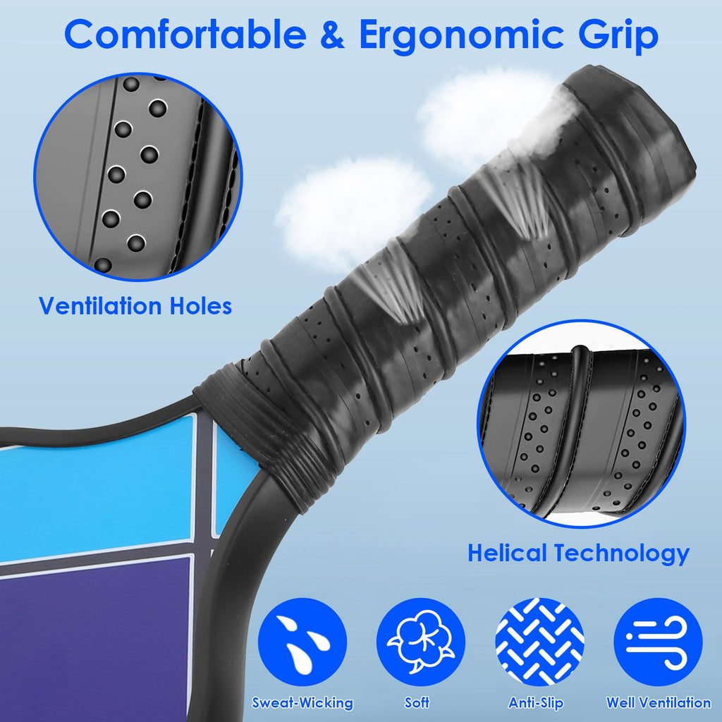 Eggracks by Global Phoenix - Pickleball Set 2 Fiberglass Paddles 4 Outdoor Indoor Balls Portable Carry Bag 2 Cooling Towel Lightweight Ergonomic Grip for Beginners Pros