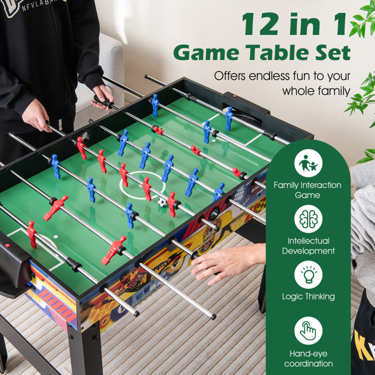 Hooya Imp.& Exp. - 12-in-1 Combo Game Table Set with Foosball Air Hockey Pool Chess and Ping Pong