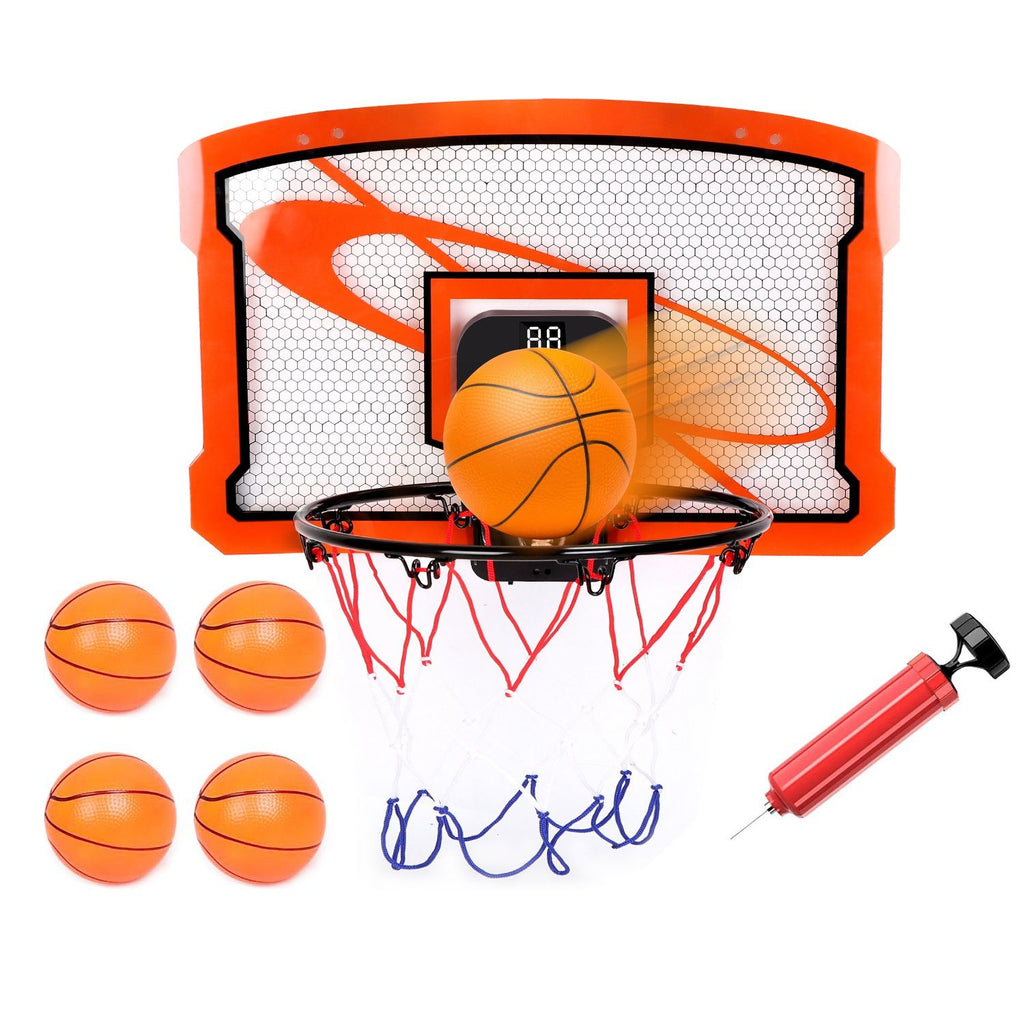 Eggracks by Global Phoenix - Indoor Mini Basketball Hoop Set Over Door Basketball Hoop with 4 Inflatable Balls Electric Audio Scorer Foldable Basket Gift for Kids and Adults