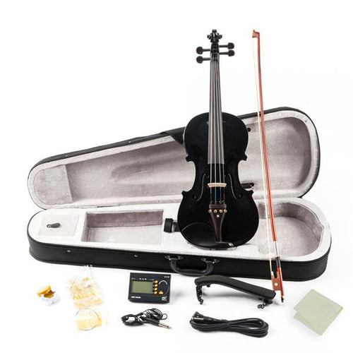 inQ Boutique - [Do Not Sell on Amazon]Glarry GV102 4/4 Solid Wood EQ Violin Case Bow Violin Strings Shoulder Rest Electronic Tuner Connecting Wire Cloth Black