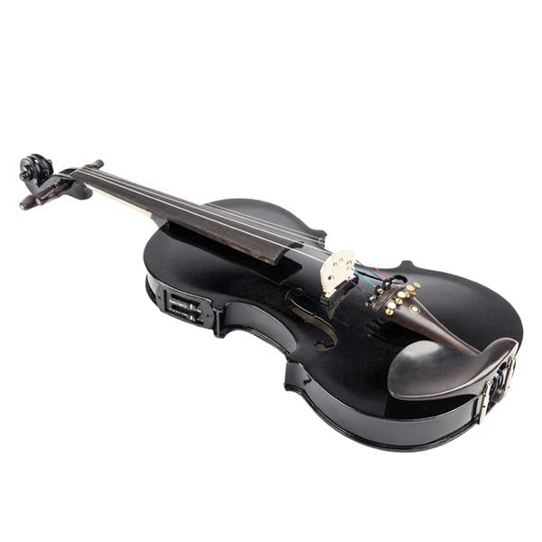 inQ Boutique - [Do Not Sell on Amazon]Glarry GV102 4/4 Solid Wood EQ Violin Case Bow Violin Strings Shoulder Rest Electronic Tuner Connecting Wire Cloth Black