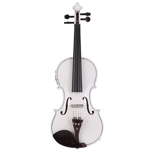 inQ Boutique - [Do Not Sell on Amazon]Glarry GV102 4/4 Solid Wood EQ Violin Case Bow Violin Strings Shoulder Rest Electronic Tuner Connecting Wire Cloth White