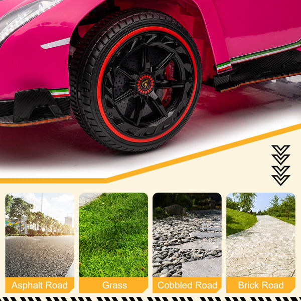 inQ Boutique - LEADZM Lamborghini Poison Small Dual Drive 12V 4.5AH with 2.4G Remote Control Sports Car Pink