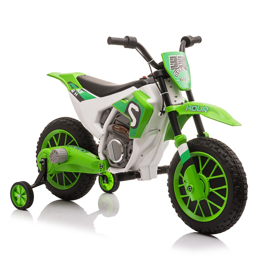 FX070 - 12V Kids Ride on Toy Motorcycle, Electric Motor Toy Bike with Training Wheels for Kids 3-6, Green