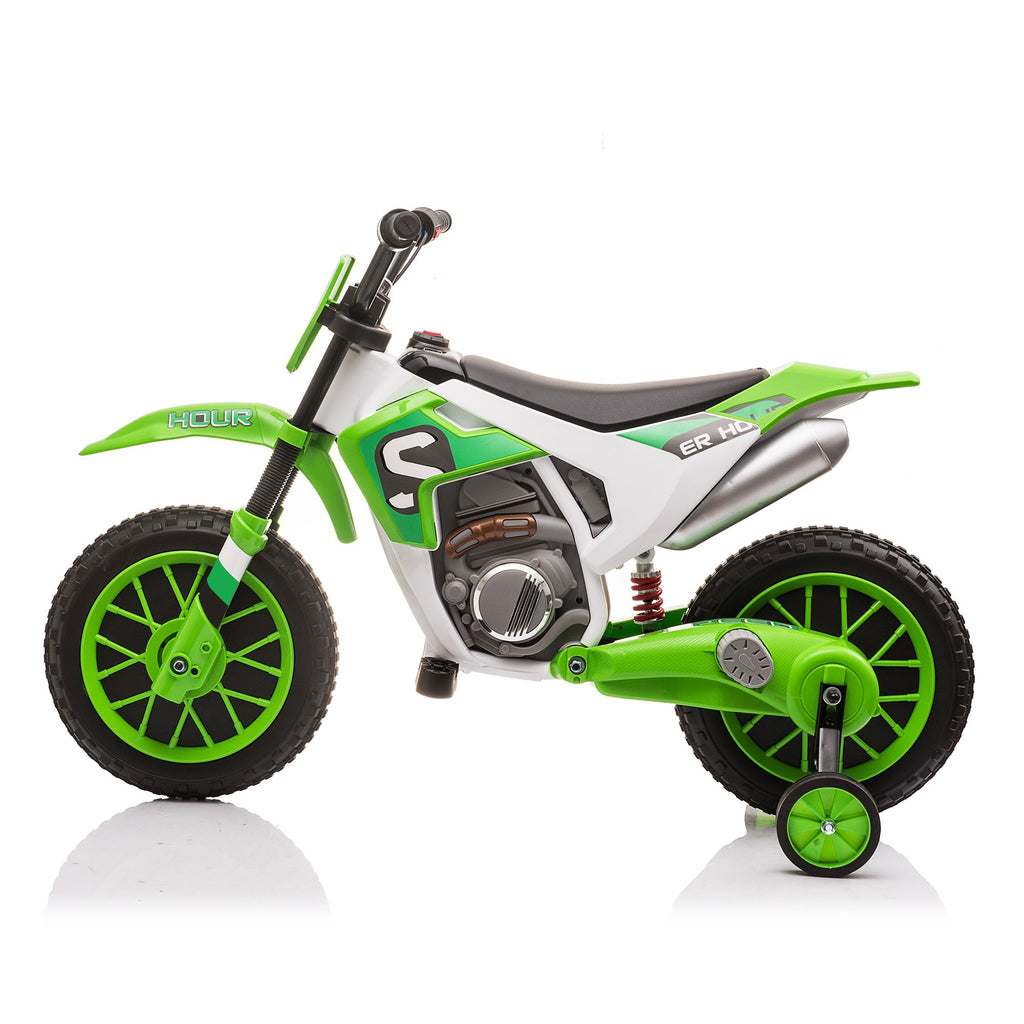 FX070 - 12V Kids Ride on Toy Motorcycle, Electric Motor Toy Bike with Training Wheels for Kids 3-6, Green