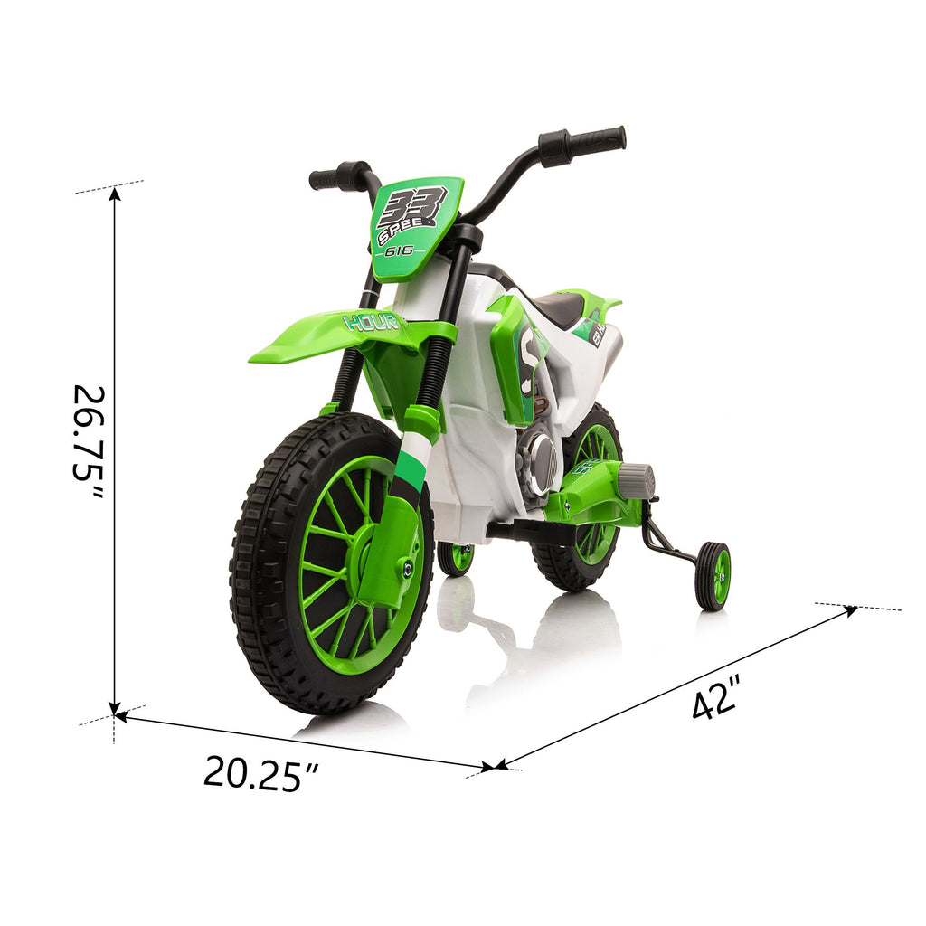 FX070 - 12V Kids Ride on Toy Motorcycle, Electric Motor Toy Bike with Training Wheels for Kids 3-6, Green