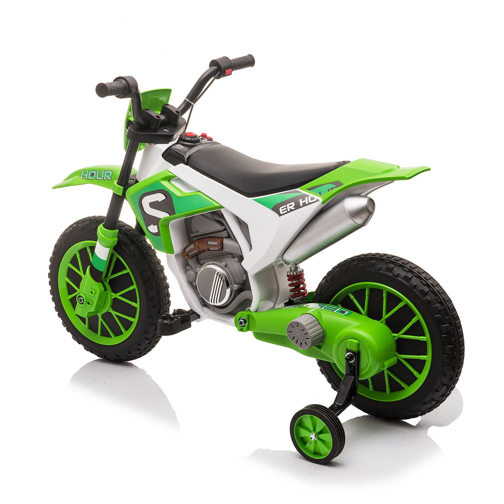 FX070 - 12V Kids Ride on Toy Motorcycle, Electric Motor Toy Bike with Training Wheels for Kids 3-6, Green