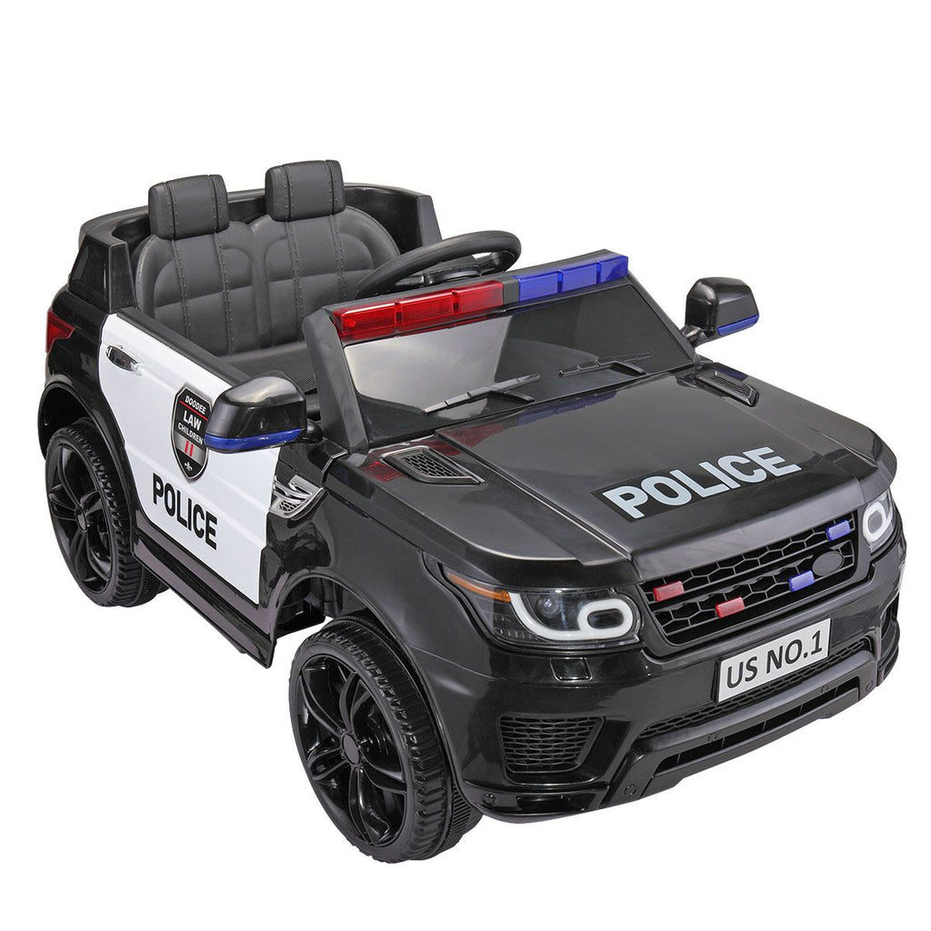 FX070 - 12V Kid Ride on Police Car with Parental Remote Control, Battery Powered Electric Truck with Siren, Flashing Lights,Music, Spring Suspension, Black