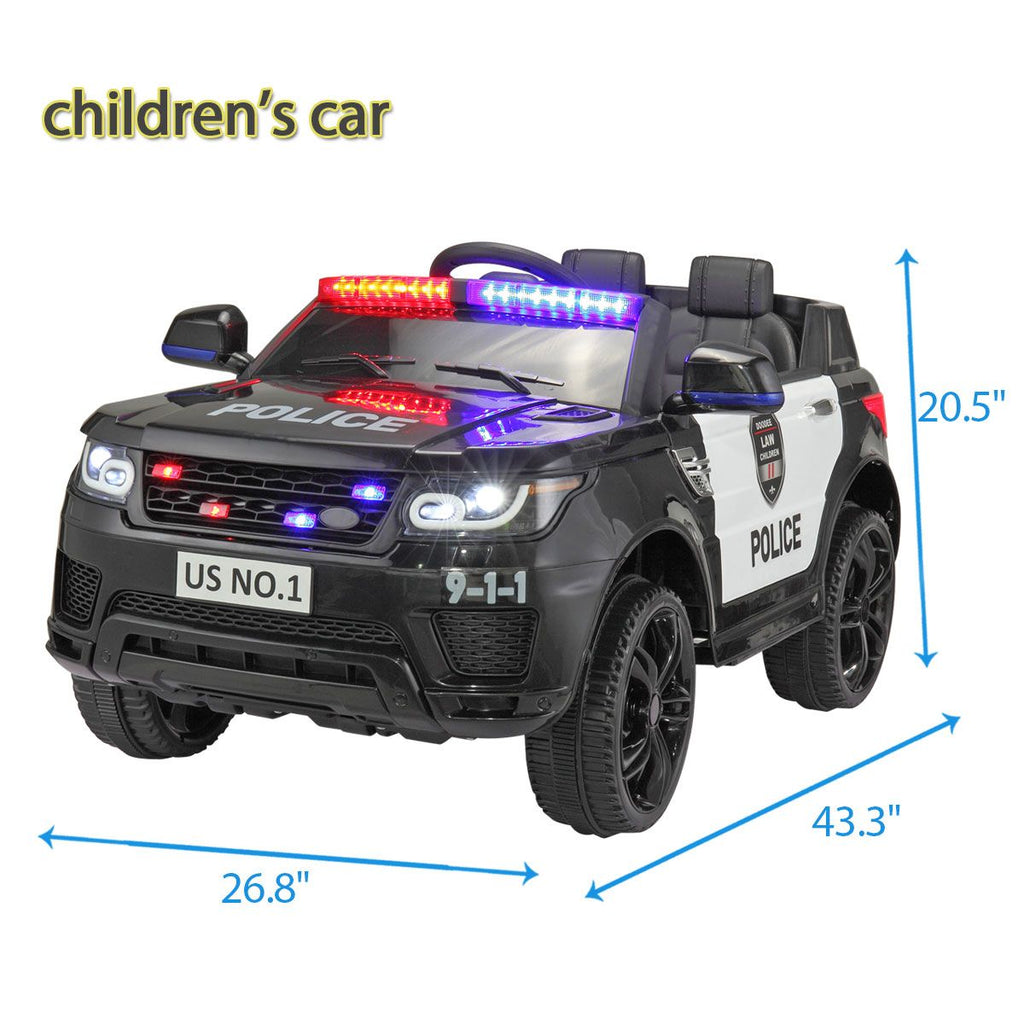FX070 - 12V Kid Ride on Police Car with Parental Remote Control, Battery Powered Electric Truck with Siren, Flashing Lights,Music, Spring Suspension, Black