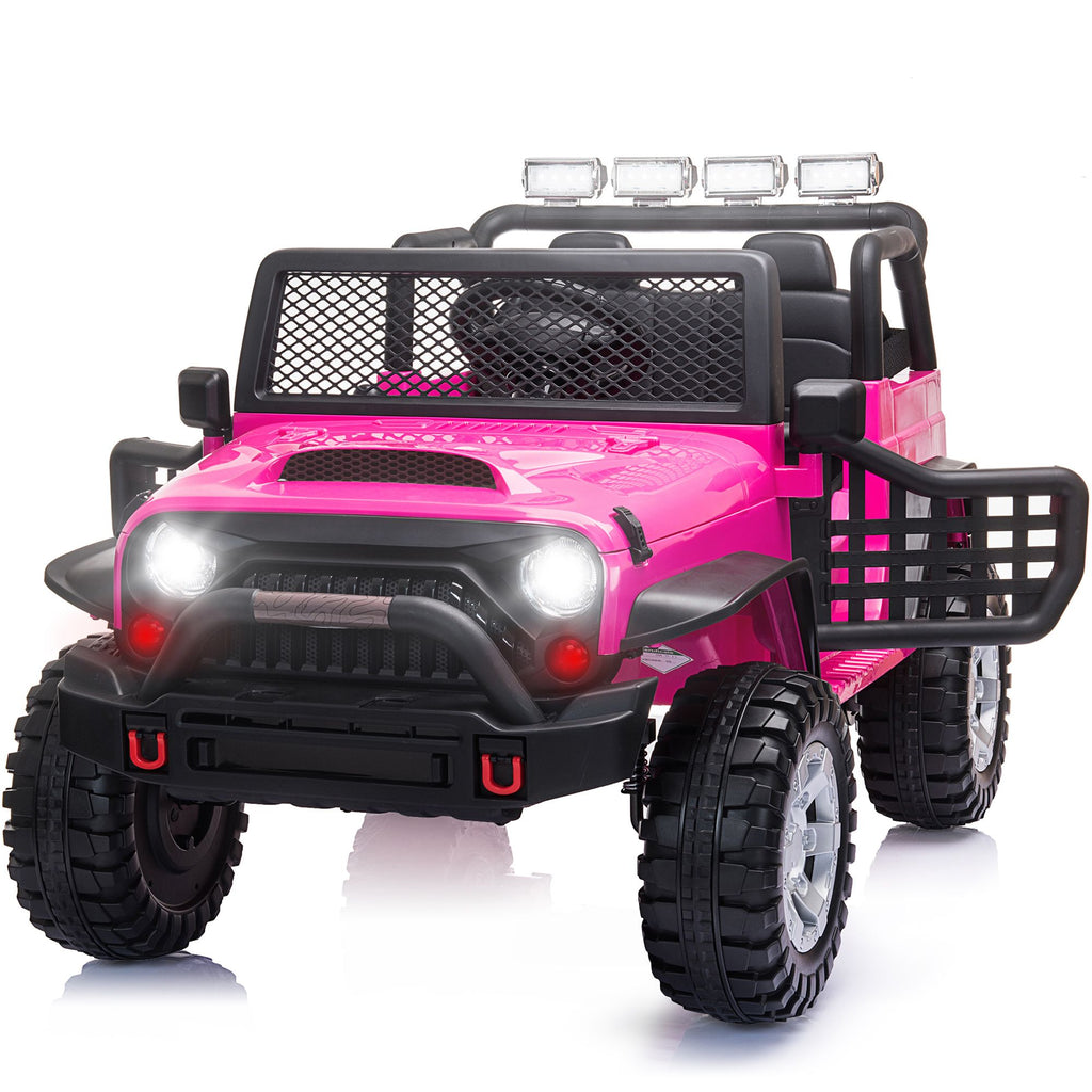 FX070 - 12V kids Ride On Jeep with Remote Control, Electric Car for Kids 3-8 Years, 3 Speeds, LED Lights, MP3 Player - Rose Red