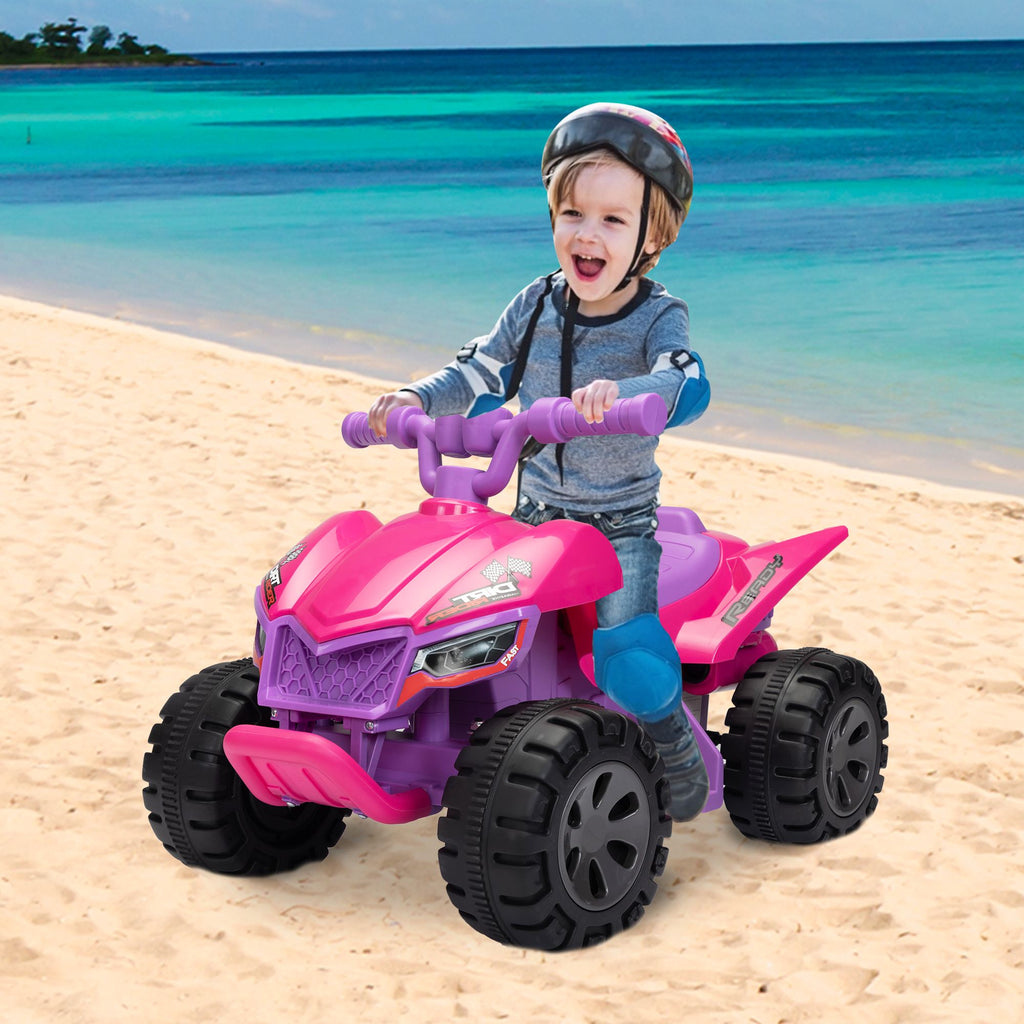 FX070 - Kids Ride-on ATV, 6V Battery Powered Electric Quad Car with Music, LED Lights and Spray Device, 4 Wheeled Ride-on Toy for Toddlers Age 3-5, Rose Red