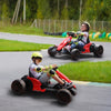 FX070 - 24V Electric Kids Go Kart, Battery Powered Outdoor Ride On Toy w/ 5 mph Max Speed, Music, Horn, Power Display, Protectors, Red and Black