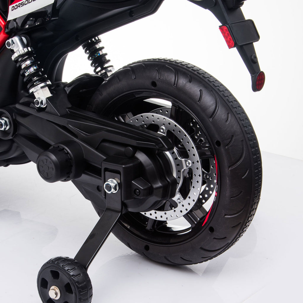 FX070 - 12V Aprilia Licensed Kids Ride On Motorcycle, 4-wheel Electric Dirt Bike with Spring Suspension, LED Lights, USB, MP3, Red