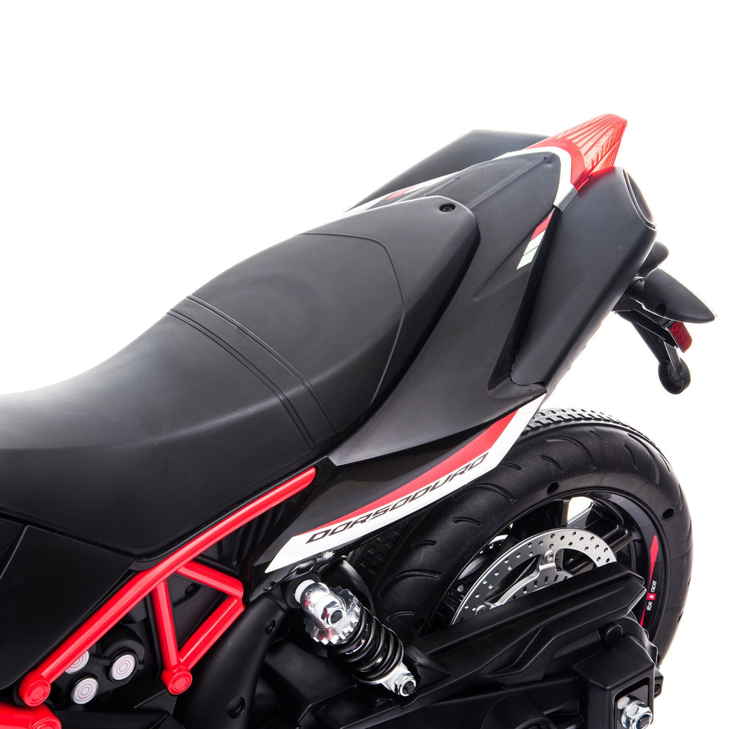 FX070 - 12V Aprilia Licensed Kids Ride On Motorcycle, 4-wheel Electric Dirt Bike with Spring Suspension, LED Lights, USB, MP3, Red