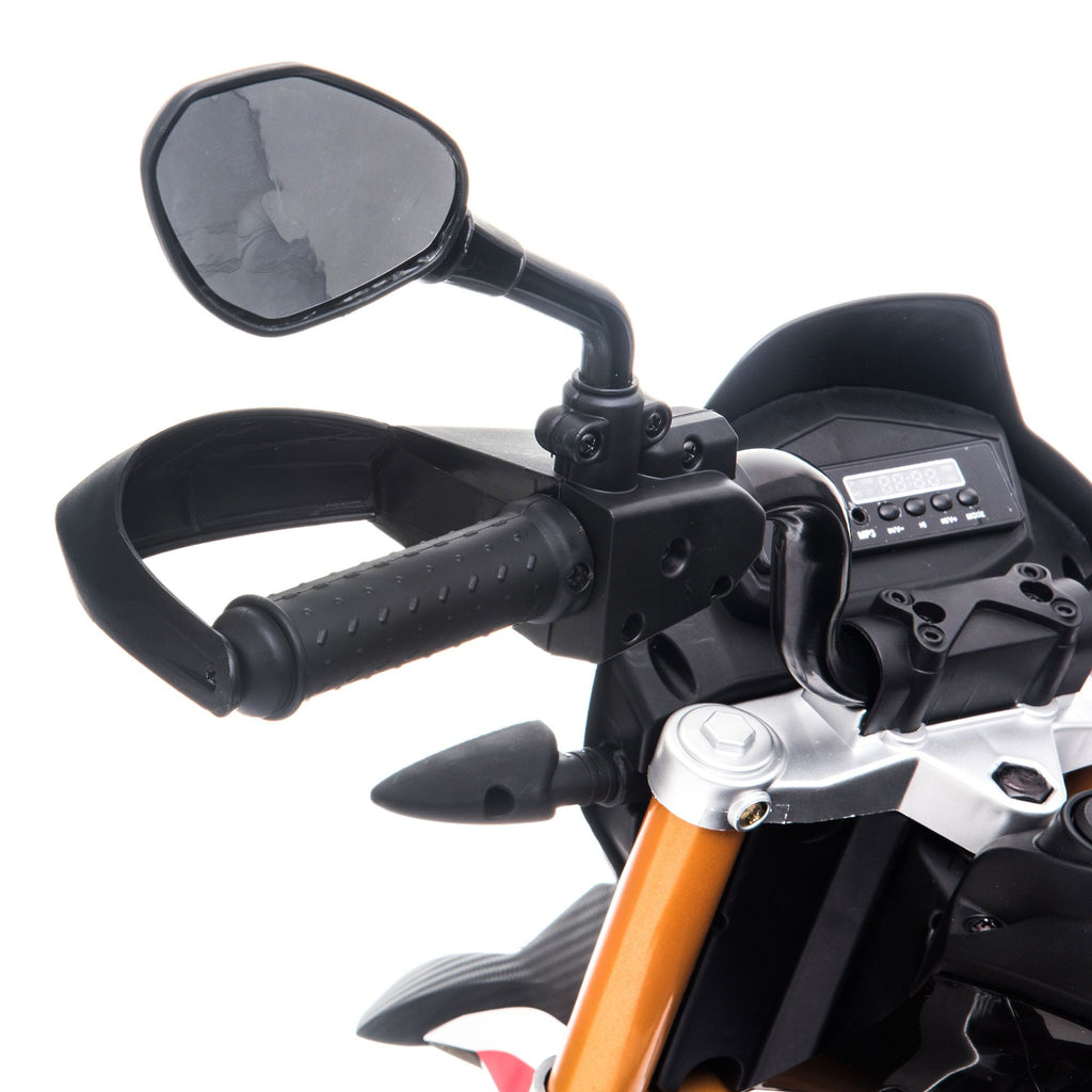 FX070 - 12V Aprilia Licensed Kids Ride On Motorcycle, 4-wheel Electric Dirt Bike with Spring Suspension, LED Lights, USB, MP3, Red