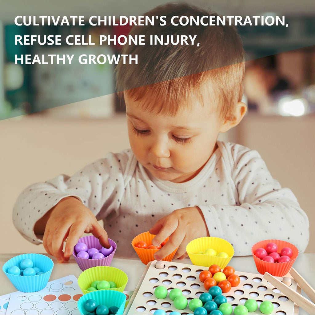 Hometeczone - 4 in 1 Wooden Board Bead Game- Montessori Rainbow Puzzle Sorting Stacking Toy- Kids Learning Math- Gift Girls- Boys for 3 Years Old and Up 3+