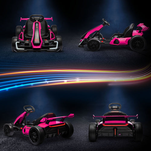 Yeah Depot - Aosom 24V 7.5 MPH Electric Go Kart with Adjustable Seat, Drifting Car Battery Powered Ride on Toy Outdoor with Slow Start, Button Start, Music, Honking Horn, Lights, for 6-12 Years Old, Pink
