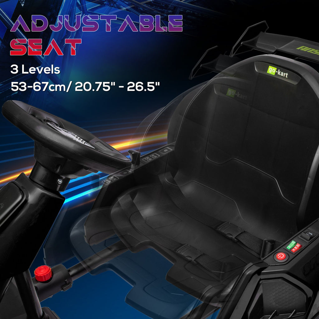 Yeah Depot - Aosom 24V 7.5 MPH Electric Go Kart with Adjustable Seat, Drifting Car Battery Powered Ride on Toy Outdoor with Slow Start, Button Start, Music, Honking Horn, Lights, for 6-12 Years Old, Black