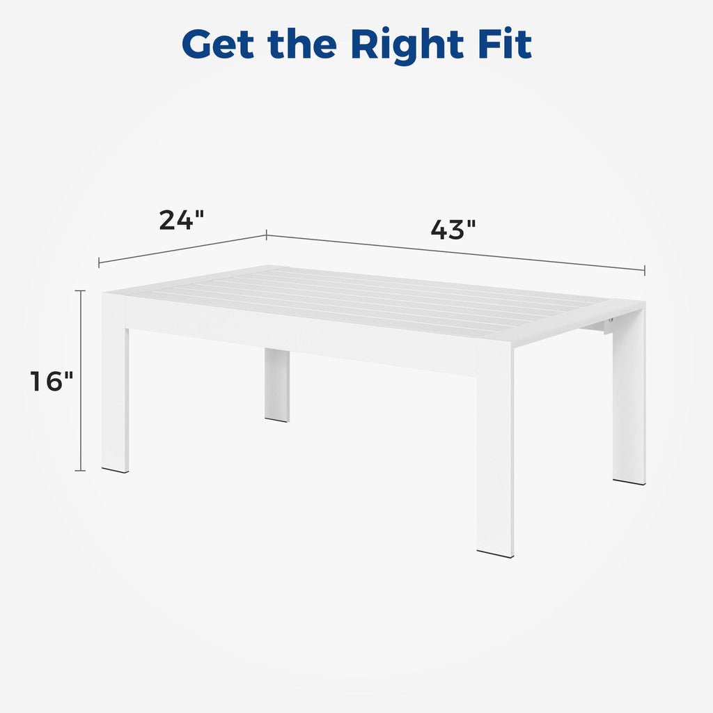 Yeah Depot - All-Weather Aluminum Outdoor Coffee Table, Modern Coffee Table for Outside, Rectangle Patio Coffee Table-White
