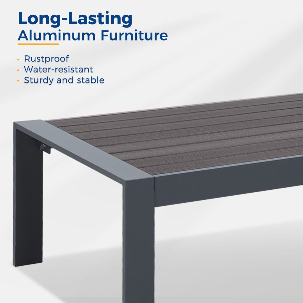 Yeah Depot - All-Weather Aluminum Outdoor Coffee Table, Modern Coffee Table for Outside, Rectangle Patio Coffee Table-Gray