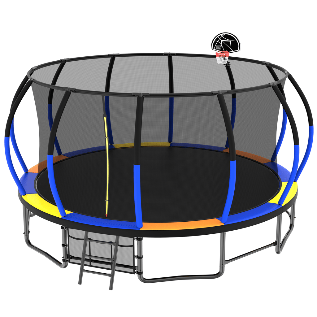 Yeah Depot - 16FT Trampoline with EnclosureRecreational Trampolines with Ladder and AntiRust Coating, ASTM Approval Outdoor Trampoline for Kids
