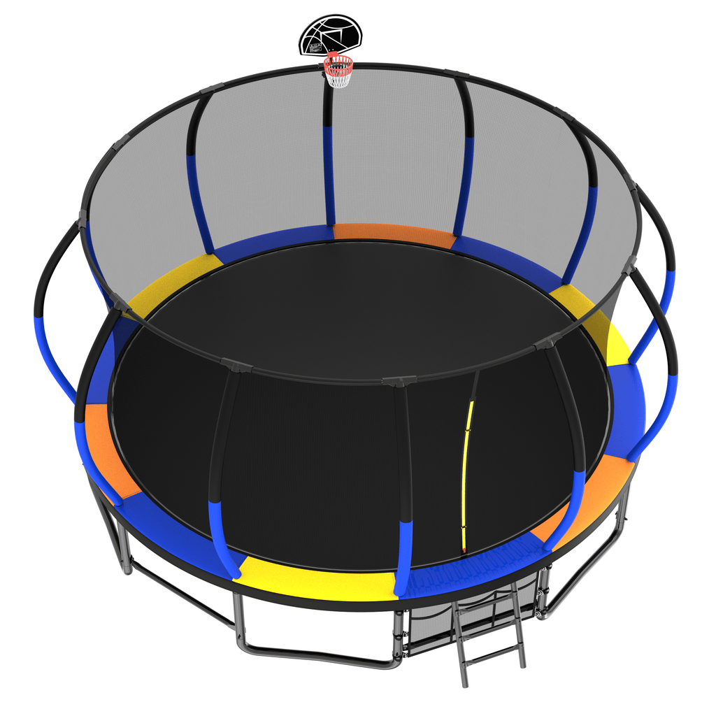 Yeah Depot - 16FT Trampoline with EnclosureRecreational Trampolines with Ladder and AntiRust Coating, ASTM Approval Outdoor Trampoline for Kids