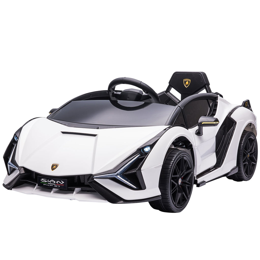 Yeah Depot - Aosom Lamborghini SIAN Licensed Kids Ride On Car, 12V Battery Powered Electric Sports Car Toy with Remote Control, Horn, Music, & Headlights, White