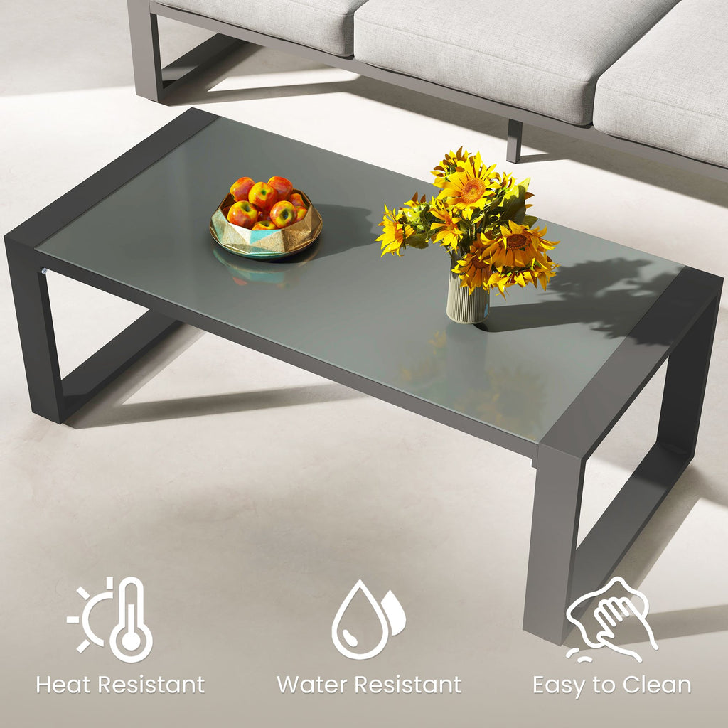 Yeah Depot - Coffee Table - Powder-Coated Aluminum and Glass Lightweight Table- Versatile Use- Rectangular - Gray
