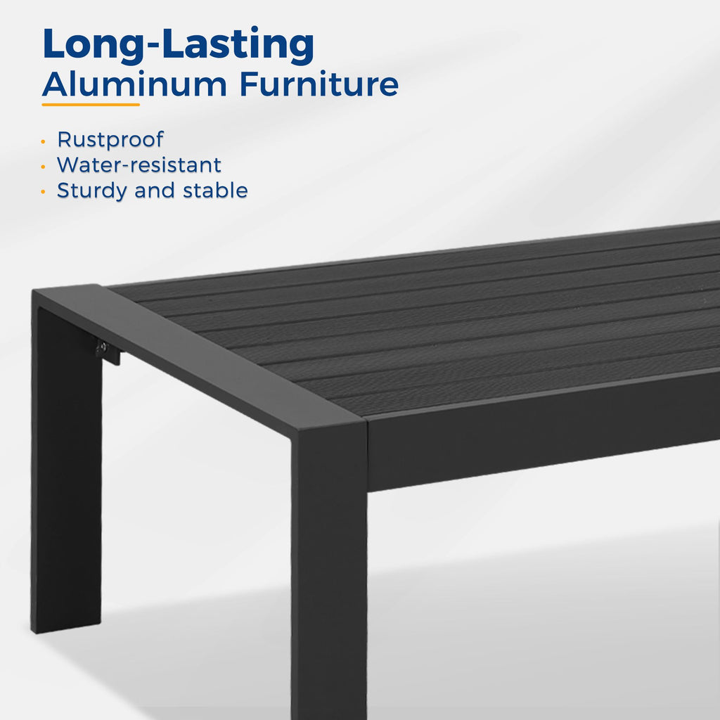 Yeah Depot - All-Weather Aluminum Outdoor Coffee Table, Modern Coffee Table for Outside, Rectangle Patio Coffee Table-Black