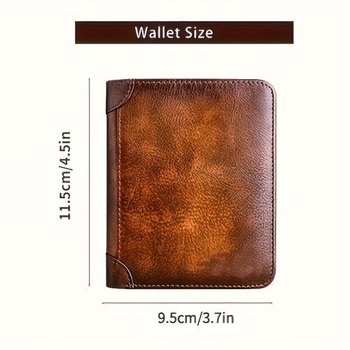 yunxin - Blocking Trifold Genuine Leather Wallets for Men, Vintage Short Multi Function Credit Card Holder, Give Gifts to Men (Brown)