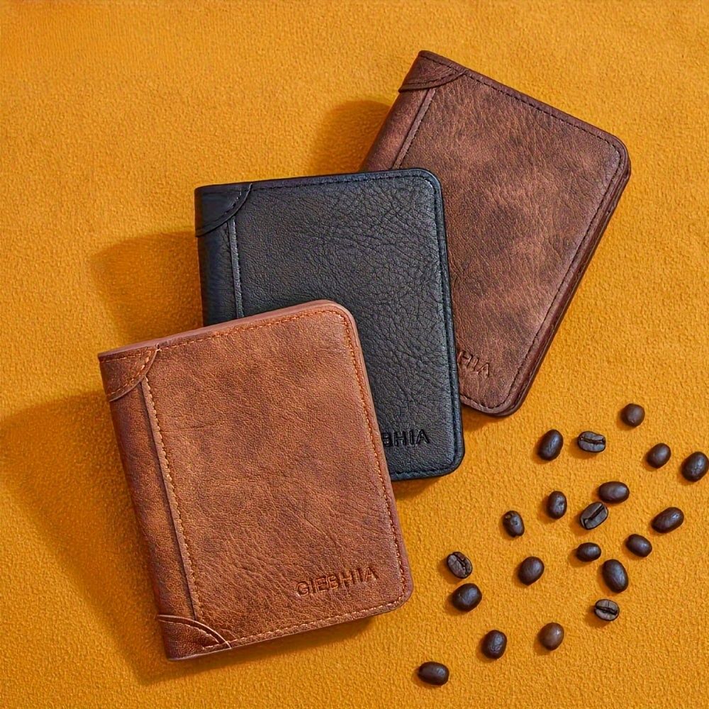 yunxin - Blocking Trifold Genuine Leather Wallets for Men, Vintage Short Multi Function Credit Card Holder, Give Gifts to Men (Brown)