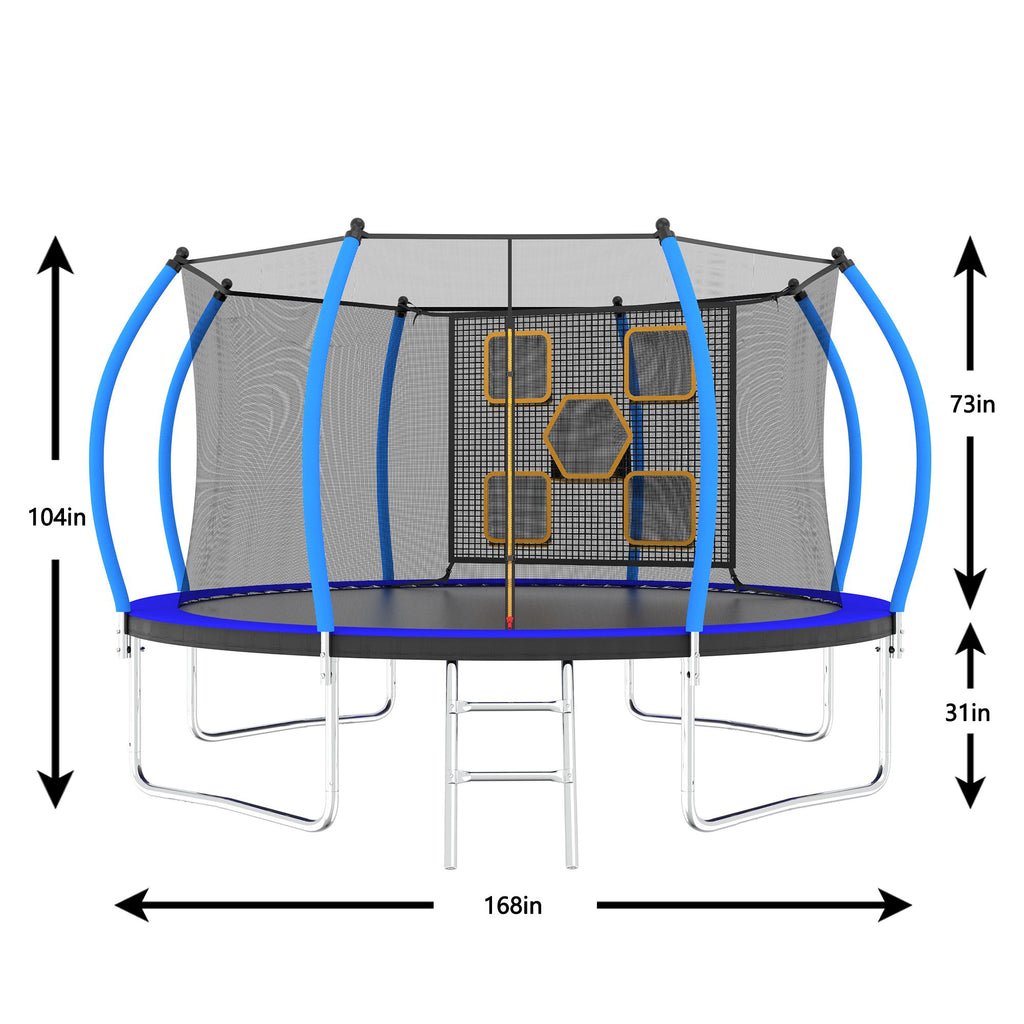 Yeah Depot - 14FT Trampoline with Enclosure - Recreational Trampolines with Ladder, ASTM Approval Outdoor Trampoline for Kids