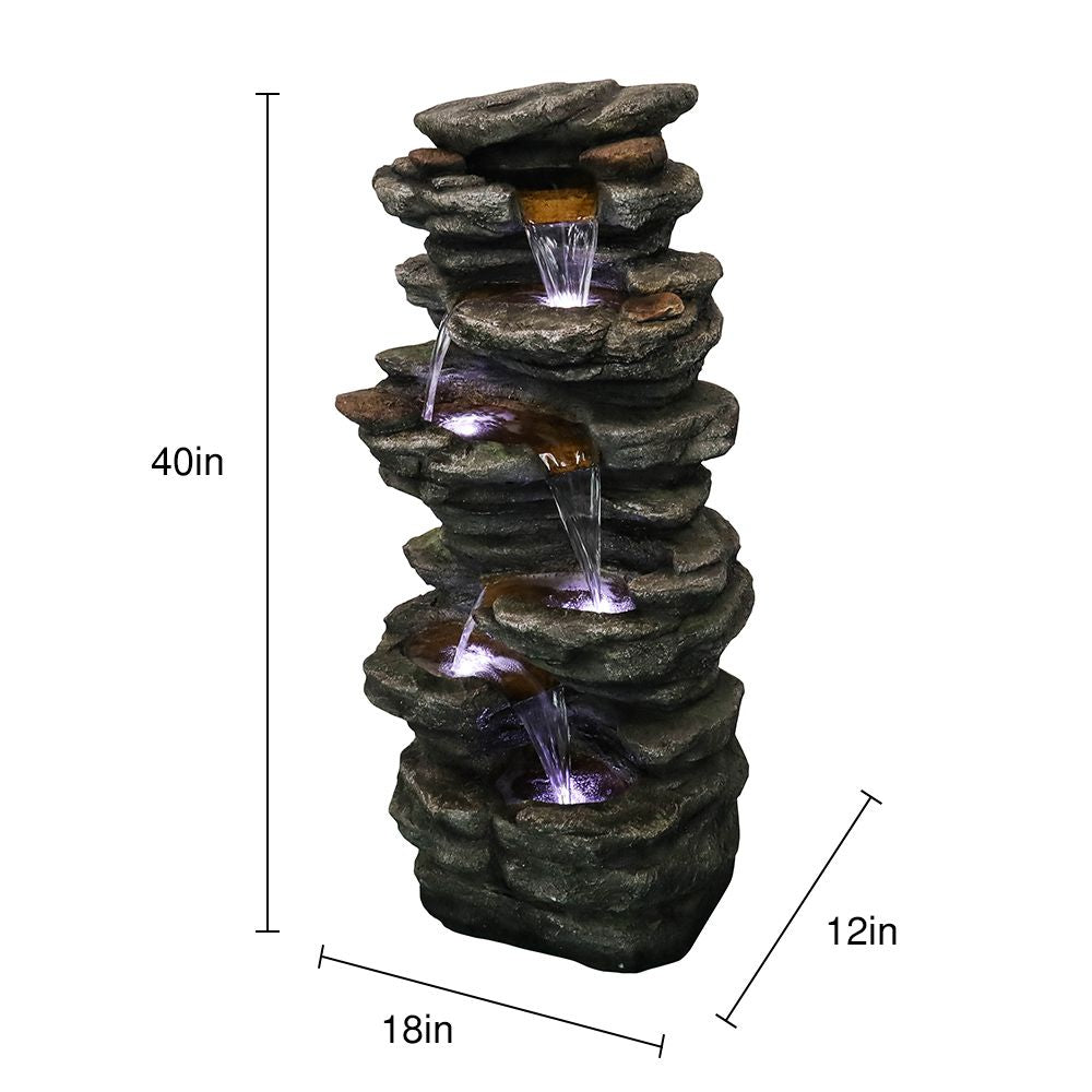Rcosy - 40inches High Rocks Outdoor Cascading Waterfall with LED Lights