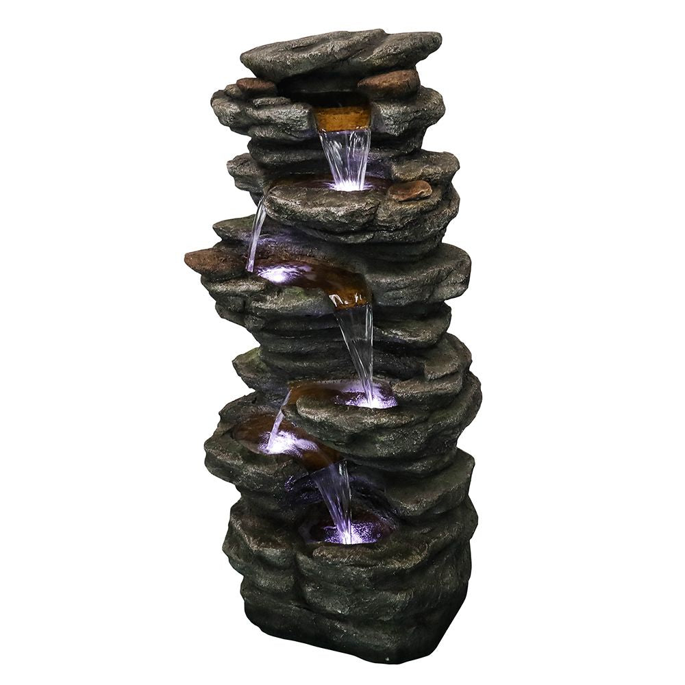 Rcosy - 40inches High Rocks Outdoor Cascading Waterfall with LED Lights