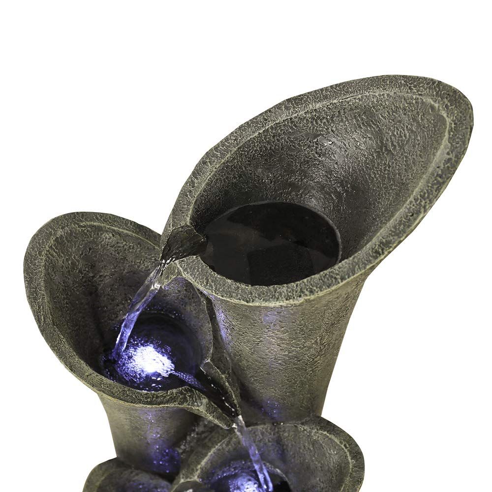 Rcosy - Outdoor Fountain 39.4inches Faux Stone LED Floor-standing Water Fountain