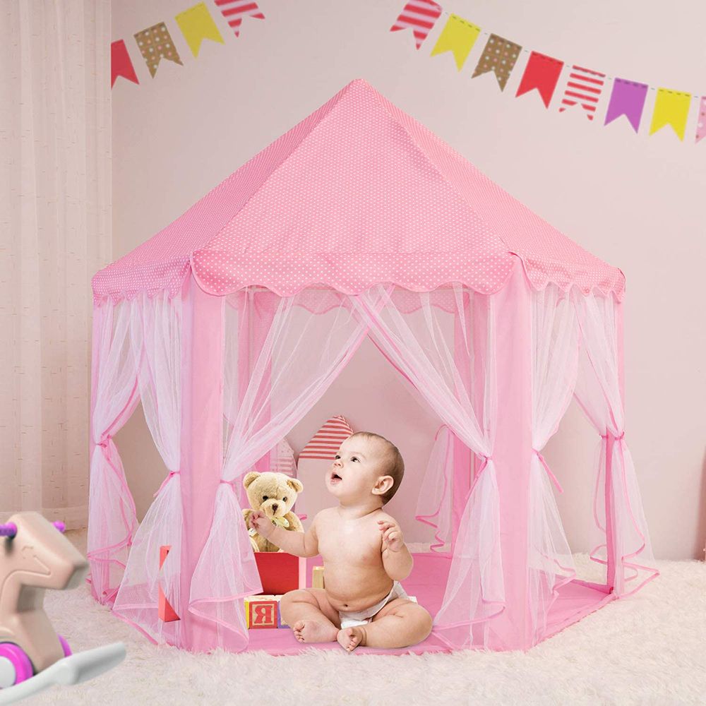 Rcosy - Outdoor Indoor Portable Folding Princess Castle Tent Kids Children Funny Play Fairy House Kids Play Tent(Warm LED Star Lights)