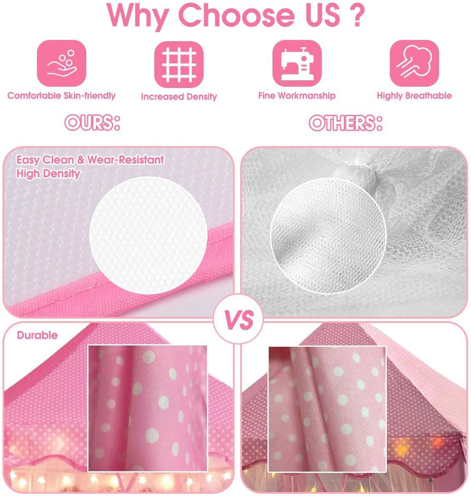 Rcosy - Outdoor Indoor Portable Folding Princess Castle Tent Kids Children Funny Play Fairy House Kids Play Tent(Warm LED Star Lights)